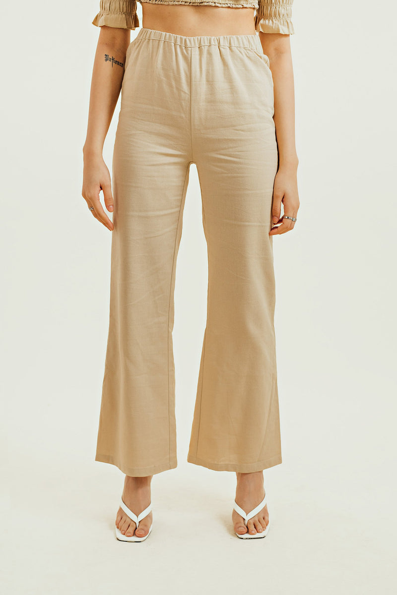 Kairi Beige Linen Gartered Waist Culottes