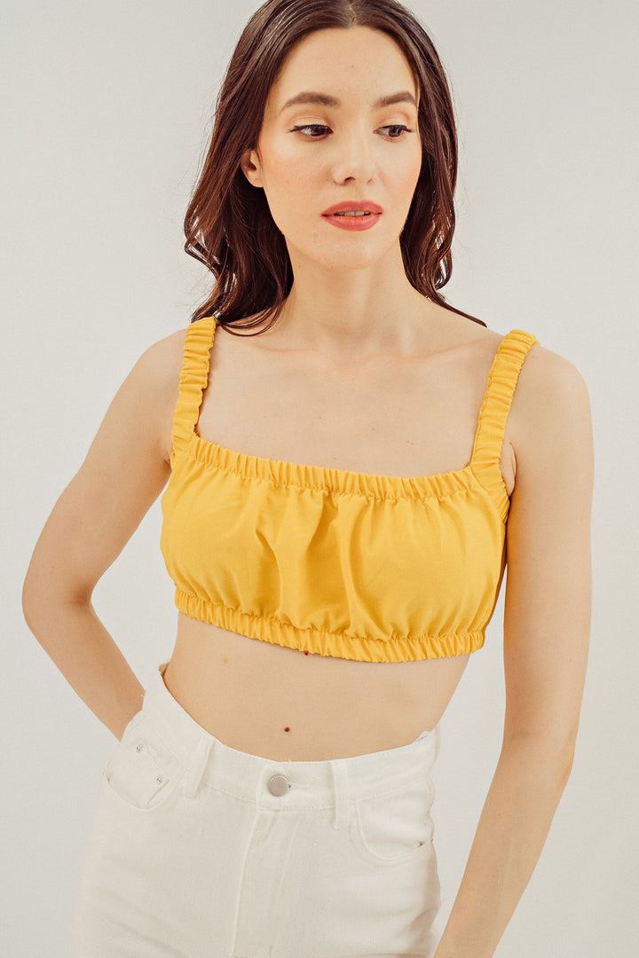 Jamicah Spaghetti Strapped Smock Crop Linen Top