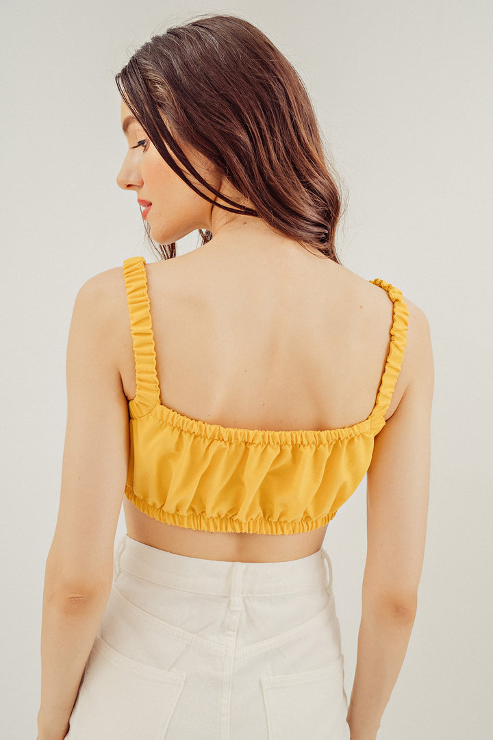 Jamicah Spaghetti Strapped Smock Crop Linen Top