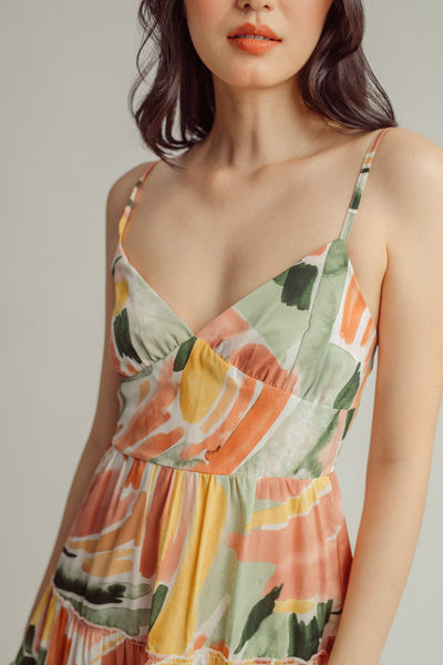 (PRE-ORDER: ETA February 25) Florie Multicolor Print V Neck Sleeveless Layered Mini Dress
