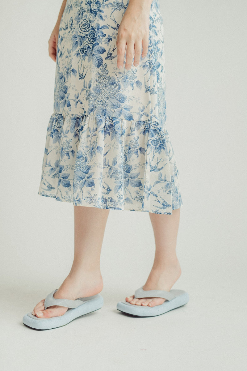 Blue Multi-Texture Y-Strap Square Sandals