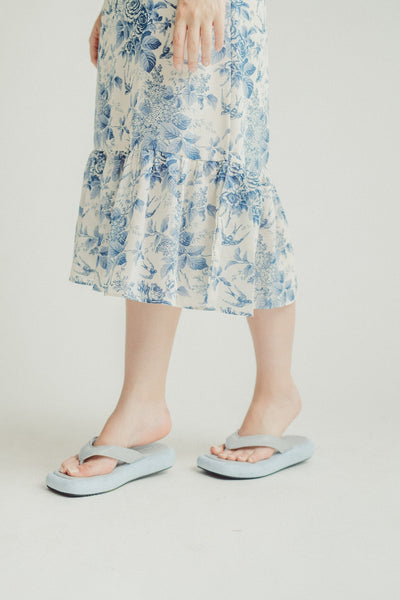 Blue Multi-Texture Y-Strap Square Sandals