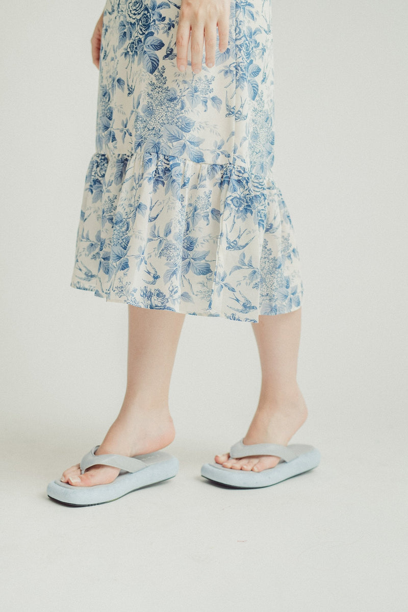Blue Multi-Texture Y-Strap Square Sandals