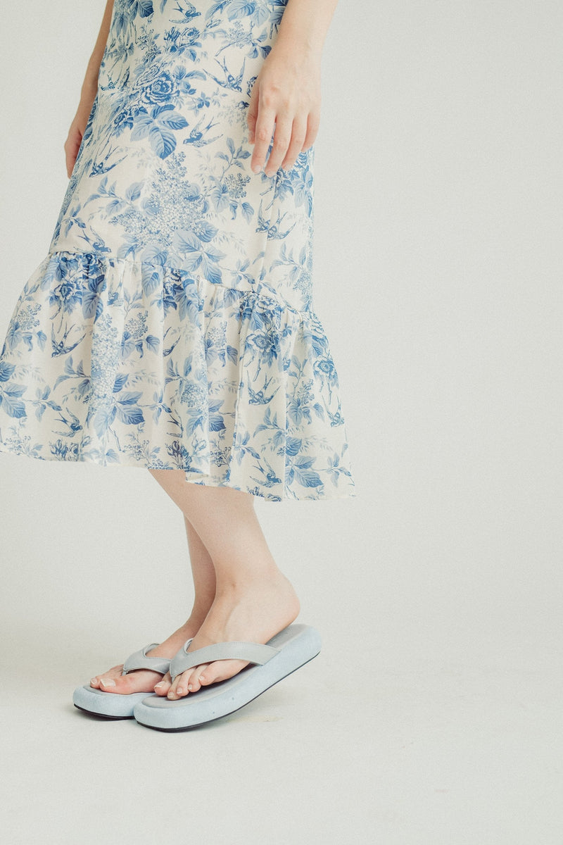 Blue Multi-Texture Y-Strap Square Sandals