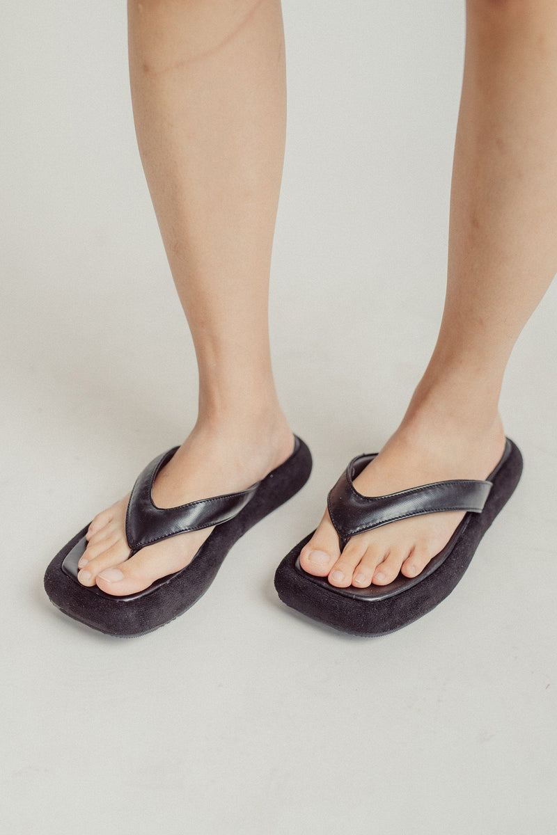 Blue Multi-Texture Y-Strap Square Sandals