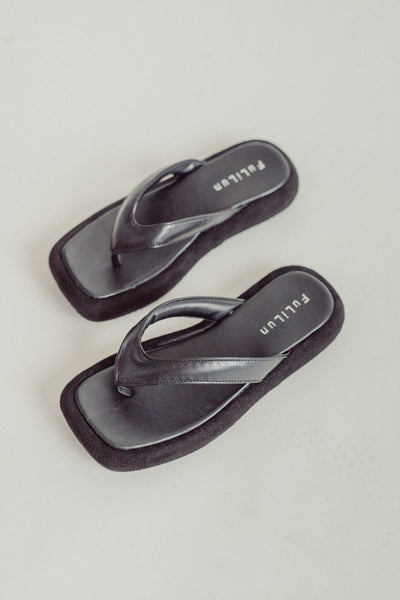 Blue Multi-Texture Y-Strap Square Sandals