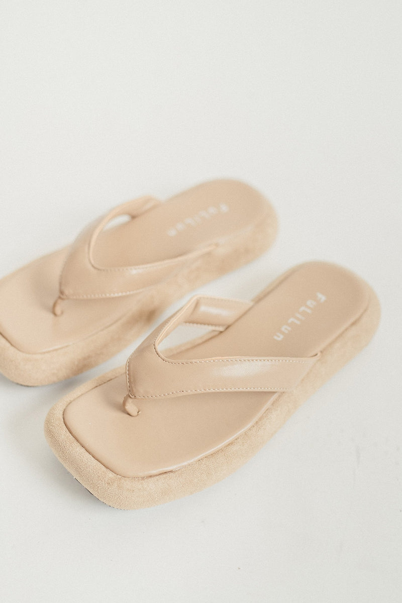 Blue Multi-Texture Y-Strap Square Sandals