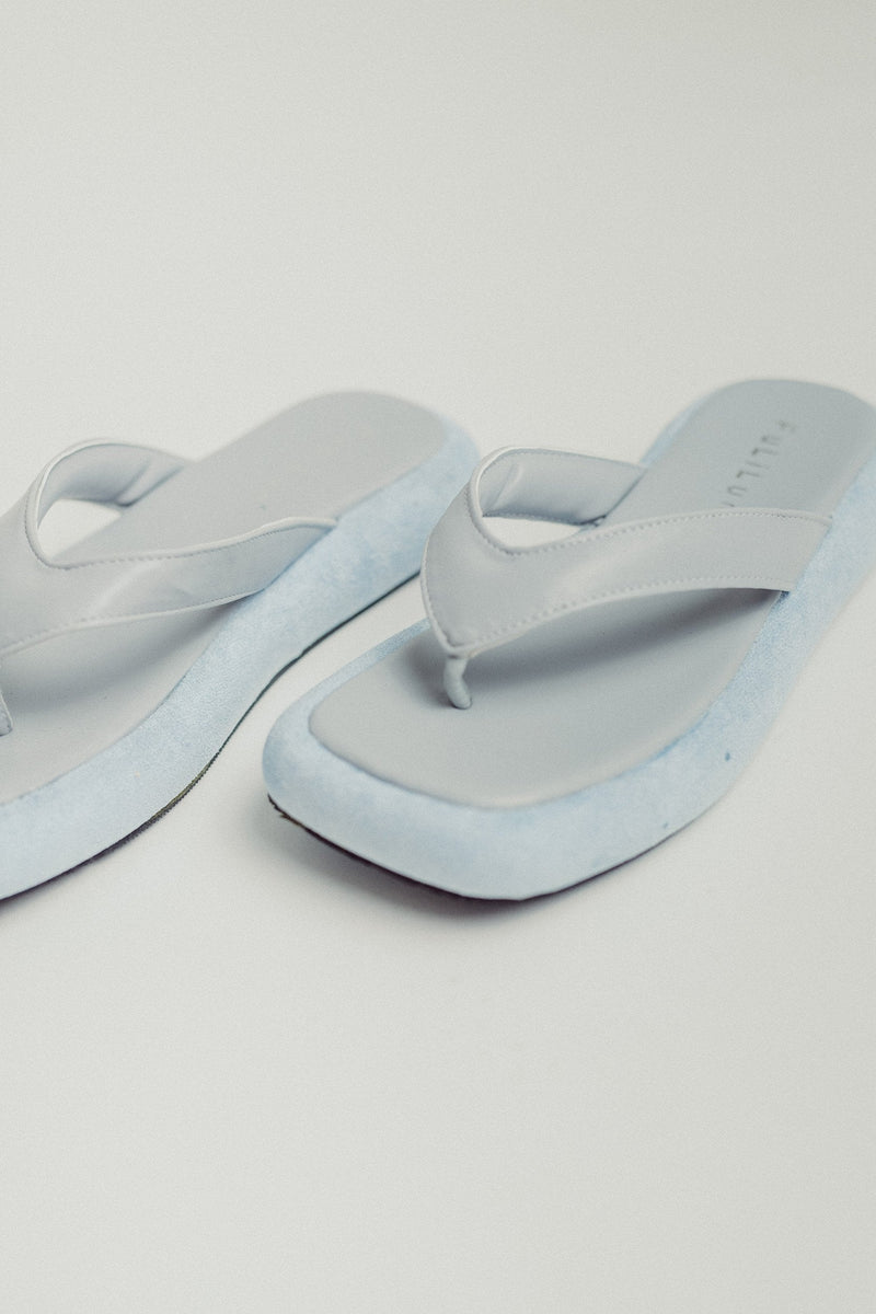 Blue Multi-Texture Y-Strap Square Sandals