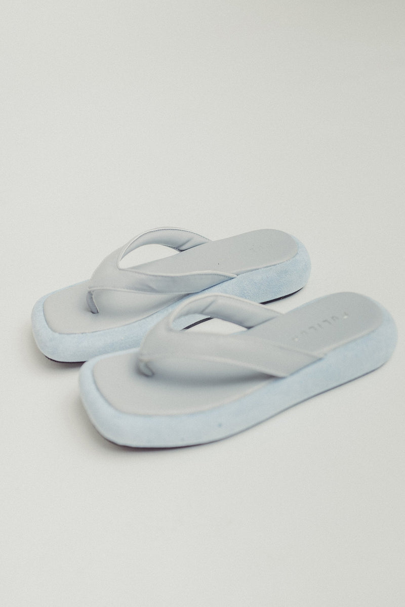 Blue Multi-Texture Y-Strap Square Sandals