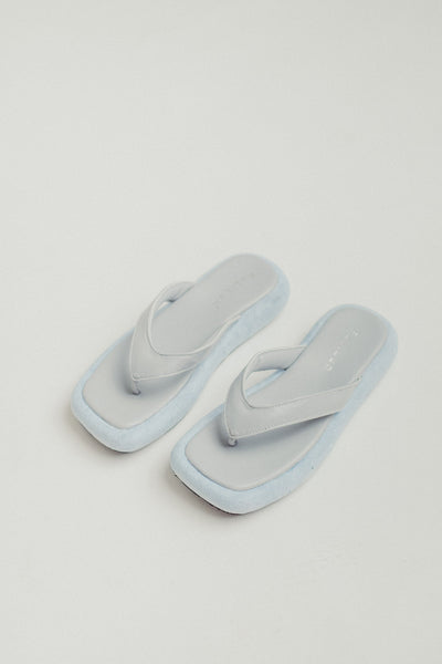 Blue Multi-Texture Y-Strap Square Sandals