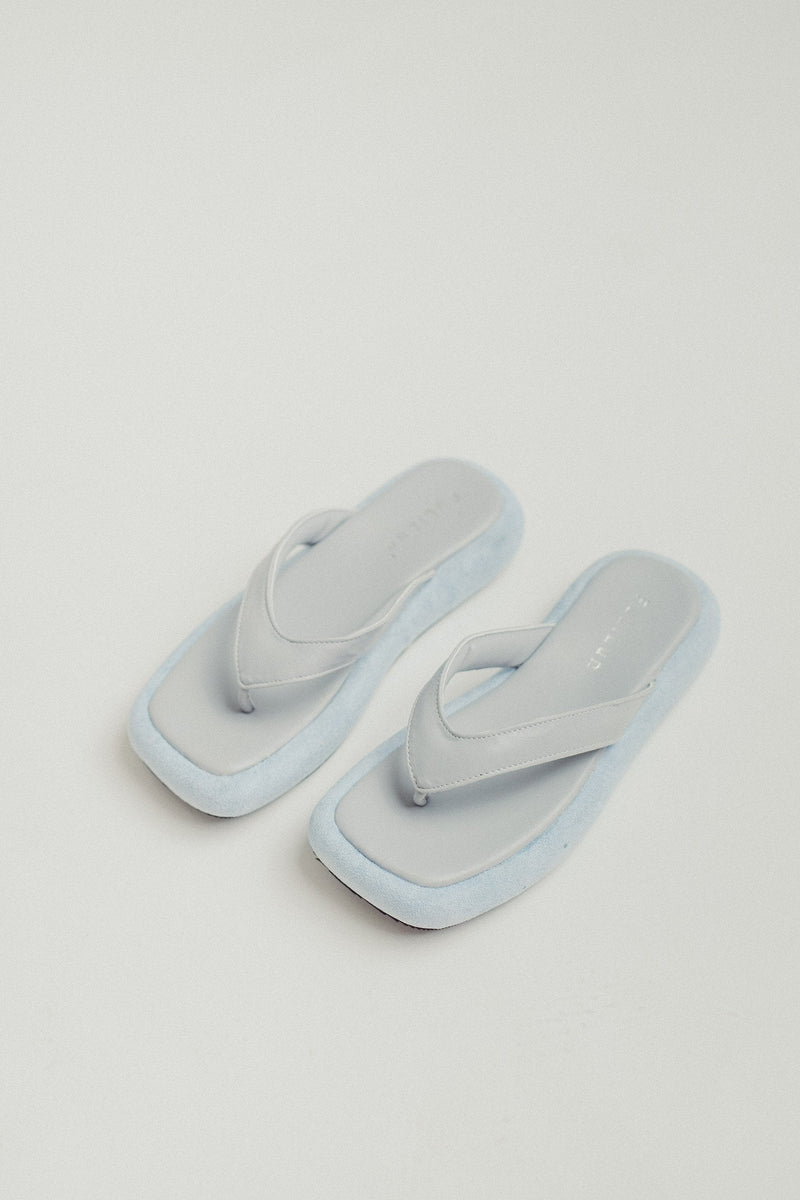 Blue Multi-Texture Y-Strap Square Sandals