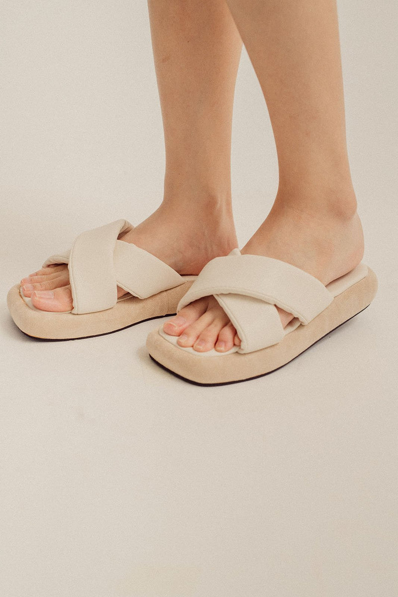 Cream Wide Criss Cross Strap Sandals