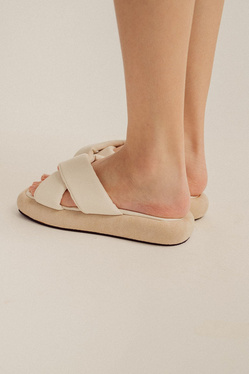 Cream Wide Criss Cross Strap Sandals