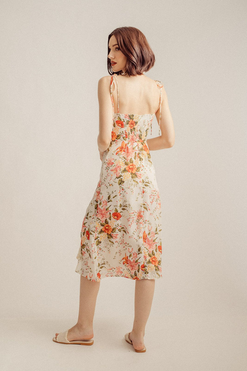 Connor Multicolor Floral All Over Print Self Tie Midi Dress with Slit