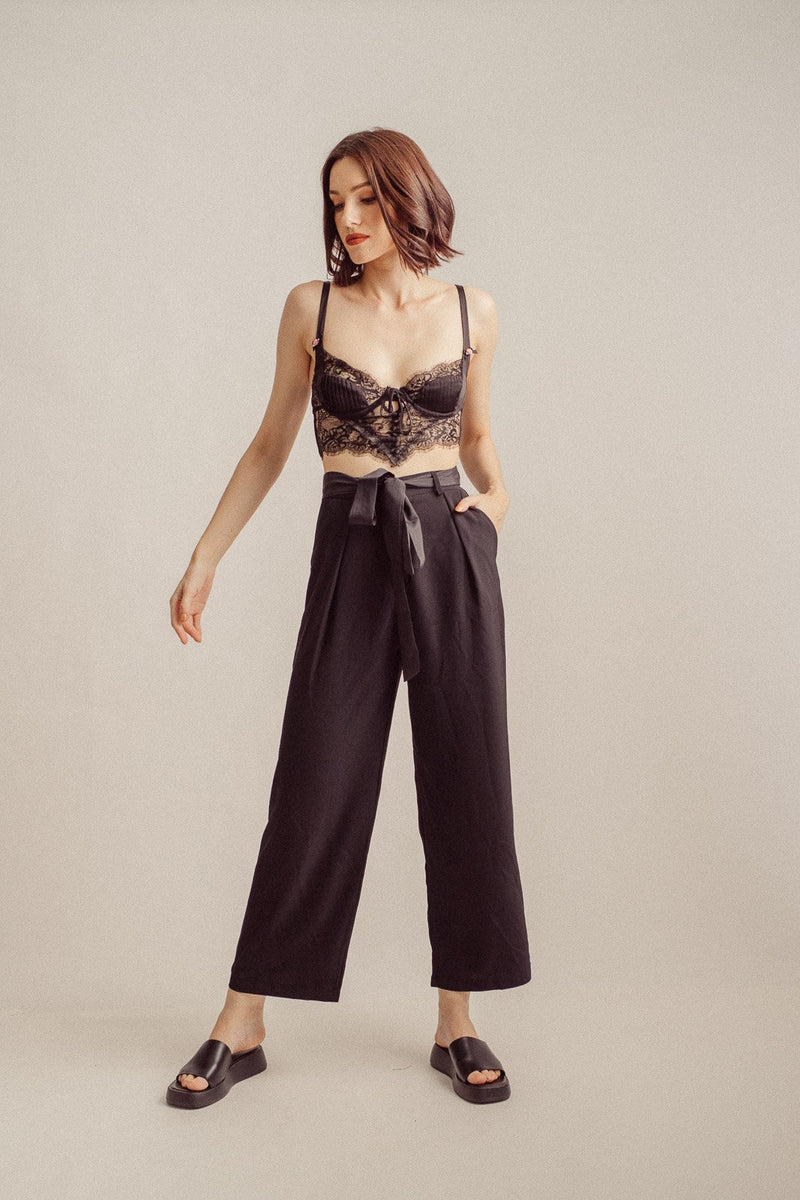Londyn Black Pleated Zipper Fly Straight Cut Trouser with Belt Loop