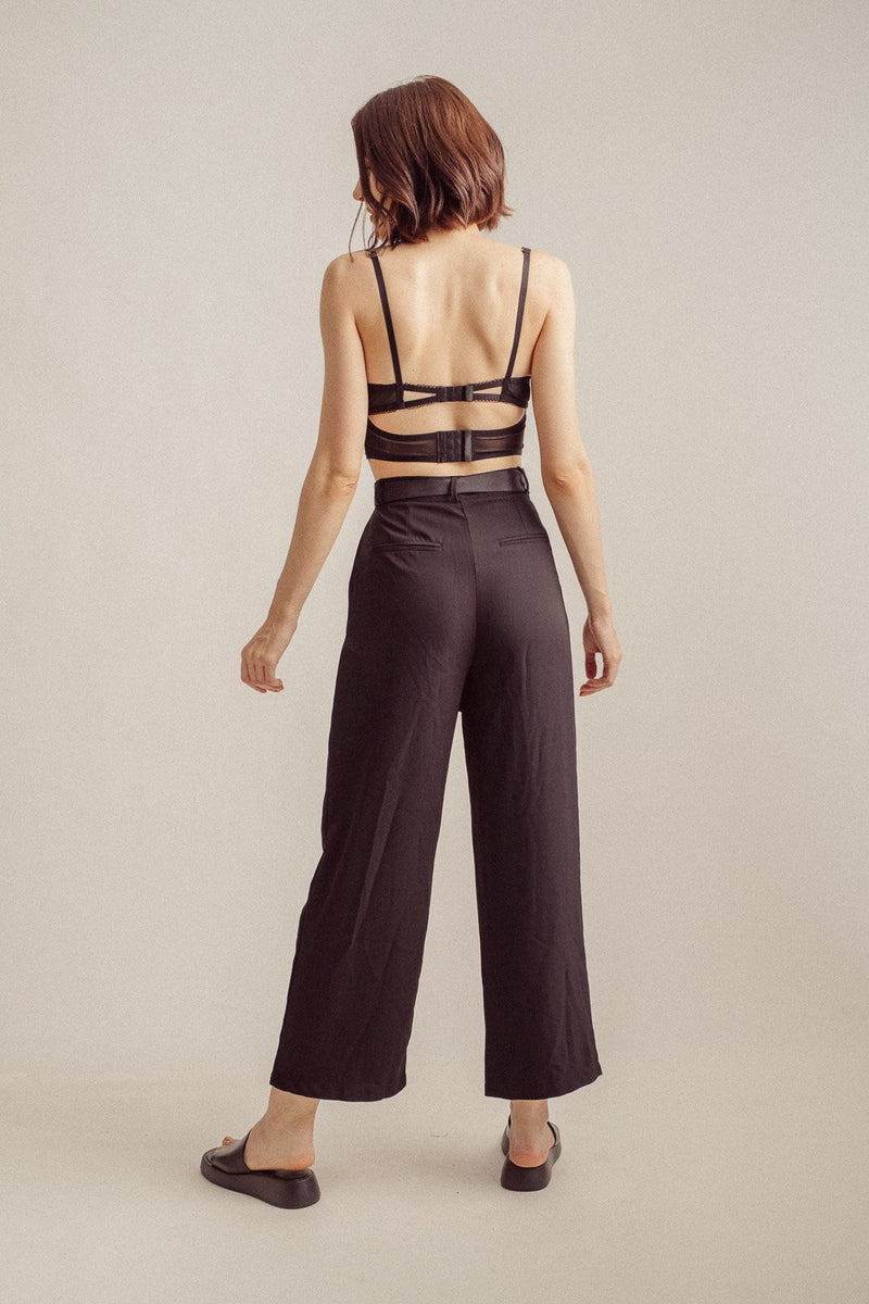 Londyn Black Pleated Zipper Fly Straight Cut Trouser with Belt Loop