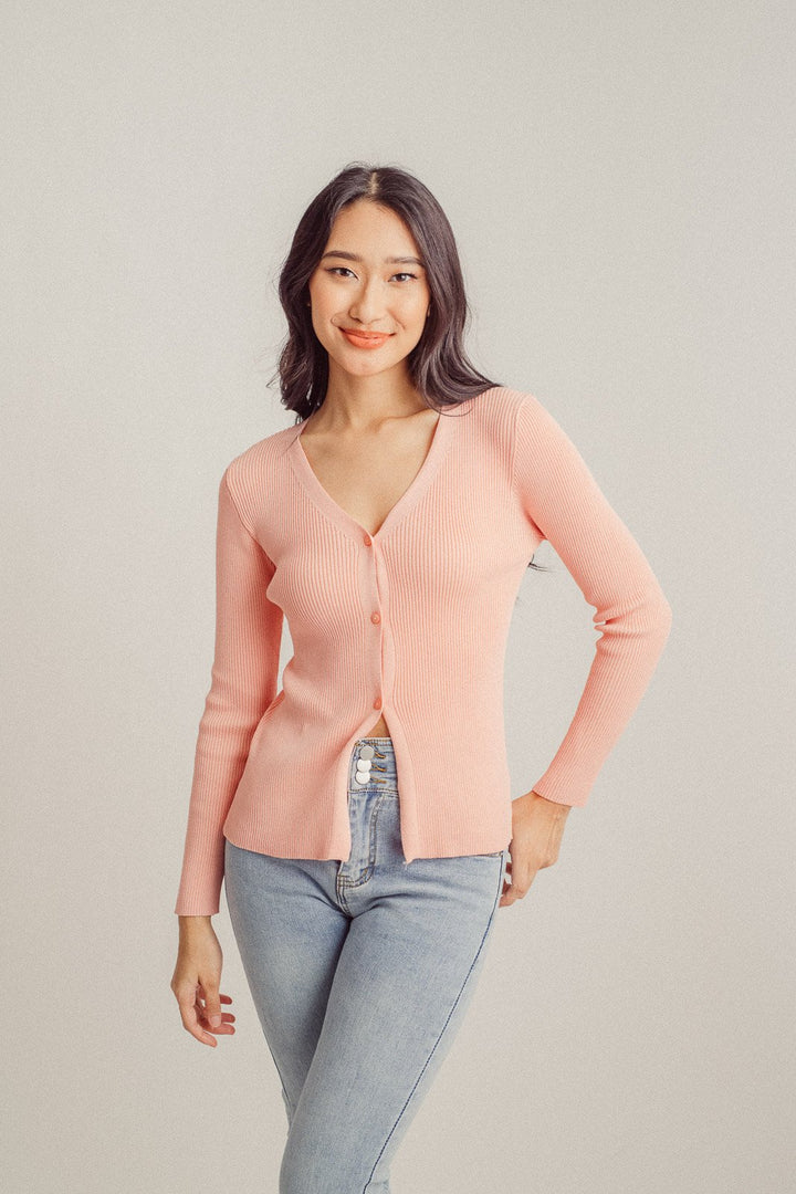 Jeno Pink Ribbed Tank Top, Cardigan and Shorts Set