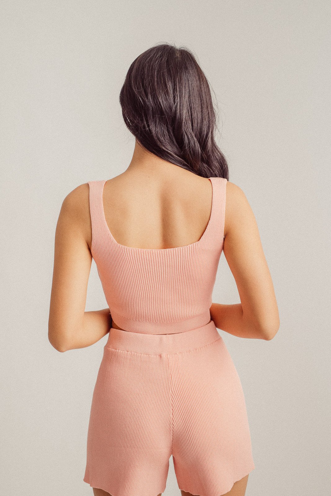 Jeno Pink Ribbed Tank Top, Cardigan and Shorts Set