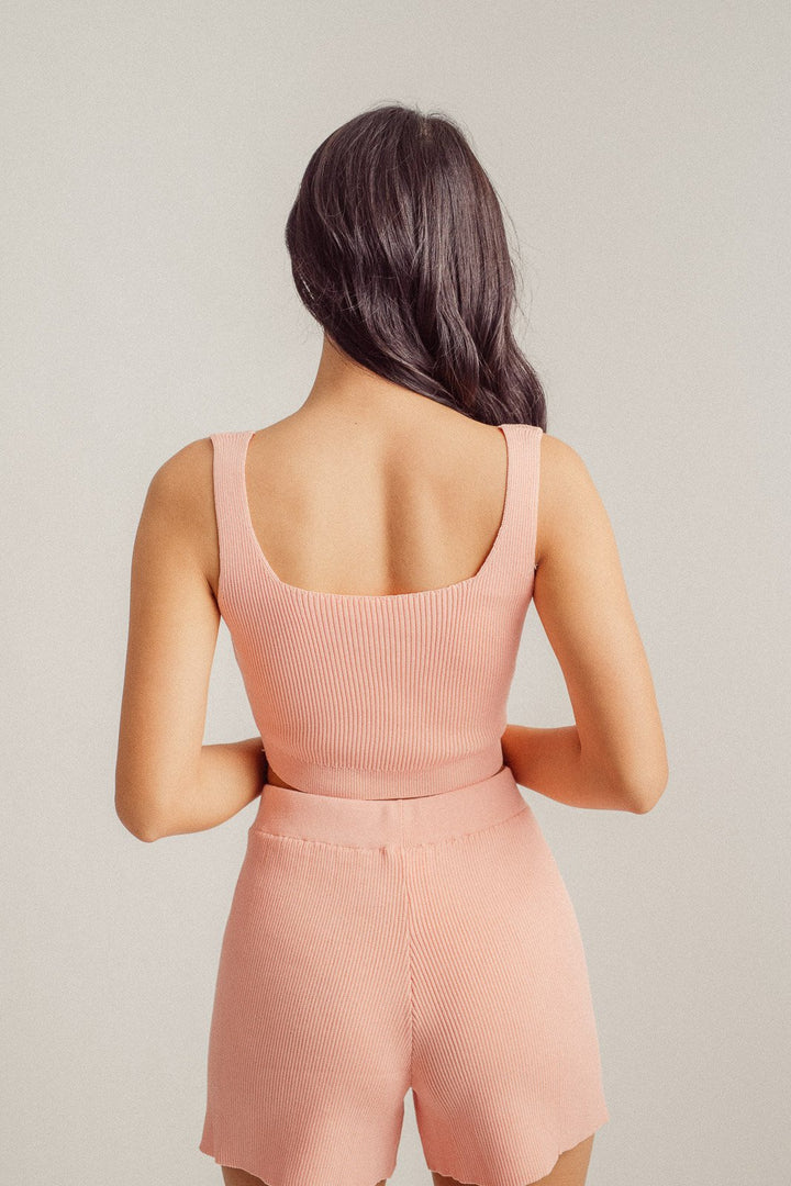 Jeno Pink Ribbed Tank Top, Cardigan and Shorts Set