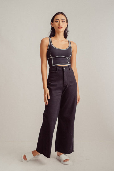 Iggy Black Knitted Scoop Neck Sleeveless Contrast Thread Basic Top