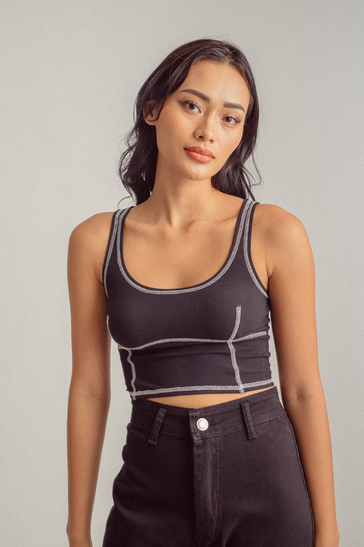 Iggy Black Knitted Scoop Neck Sleeveless Contrast Thread Basic Top