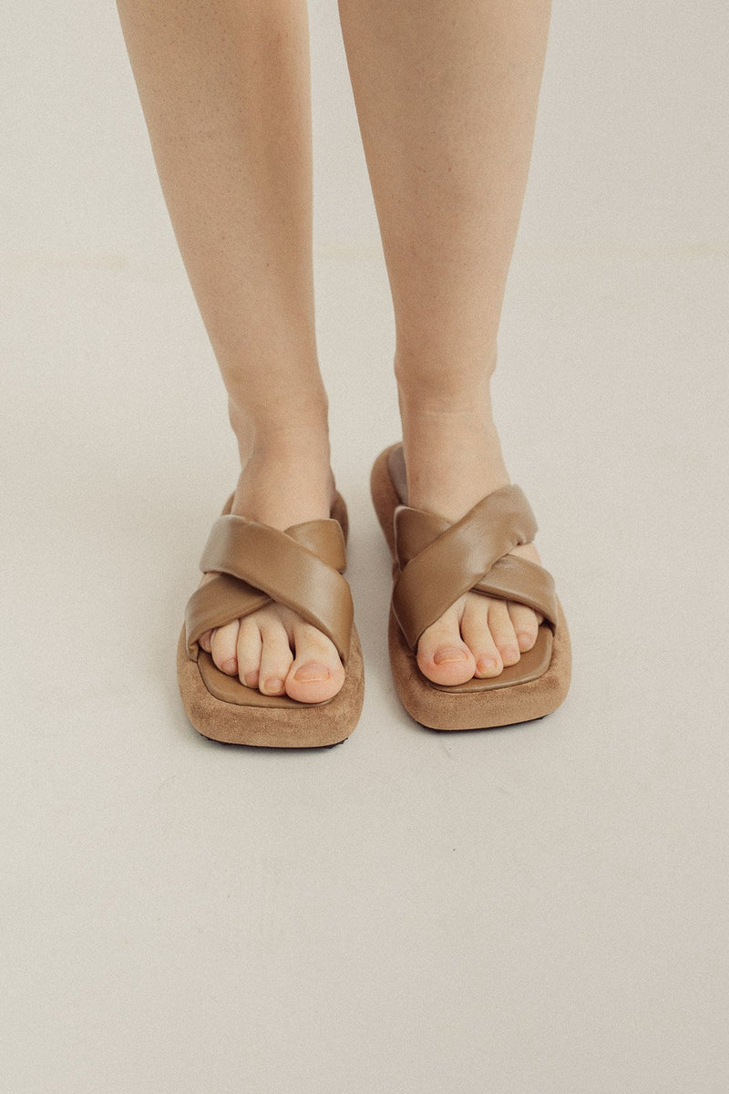 Brown Wide Criss Cross Strap Sandals