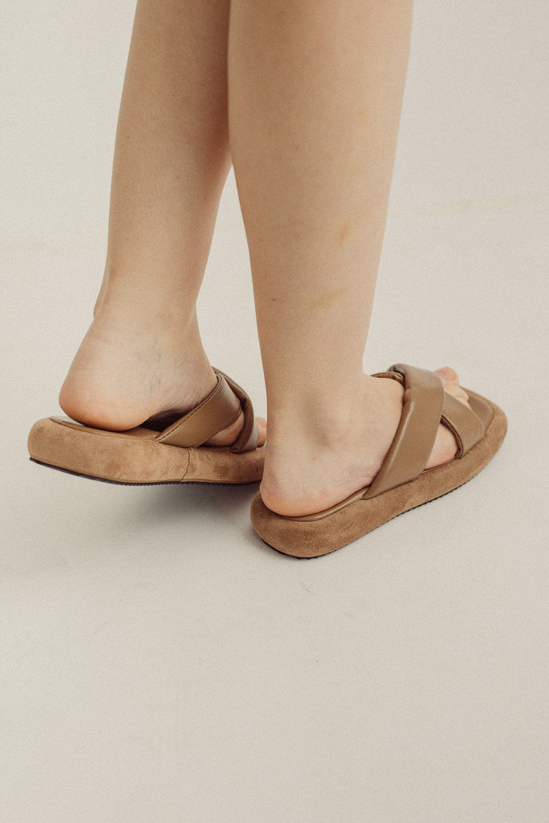 Brown Wide Criss Cross Strap Sandals
