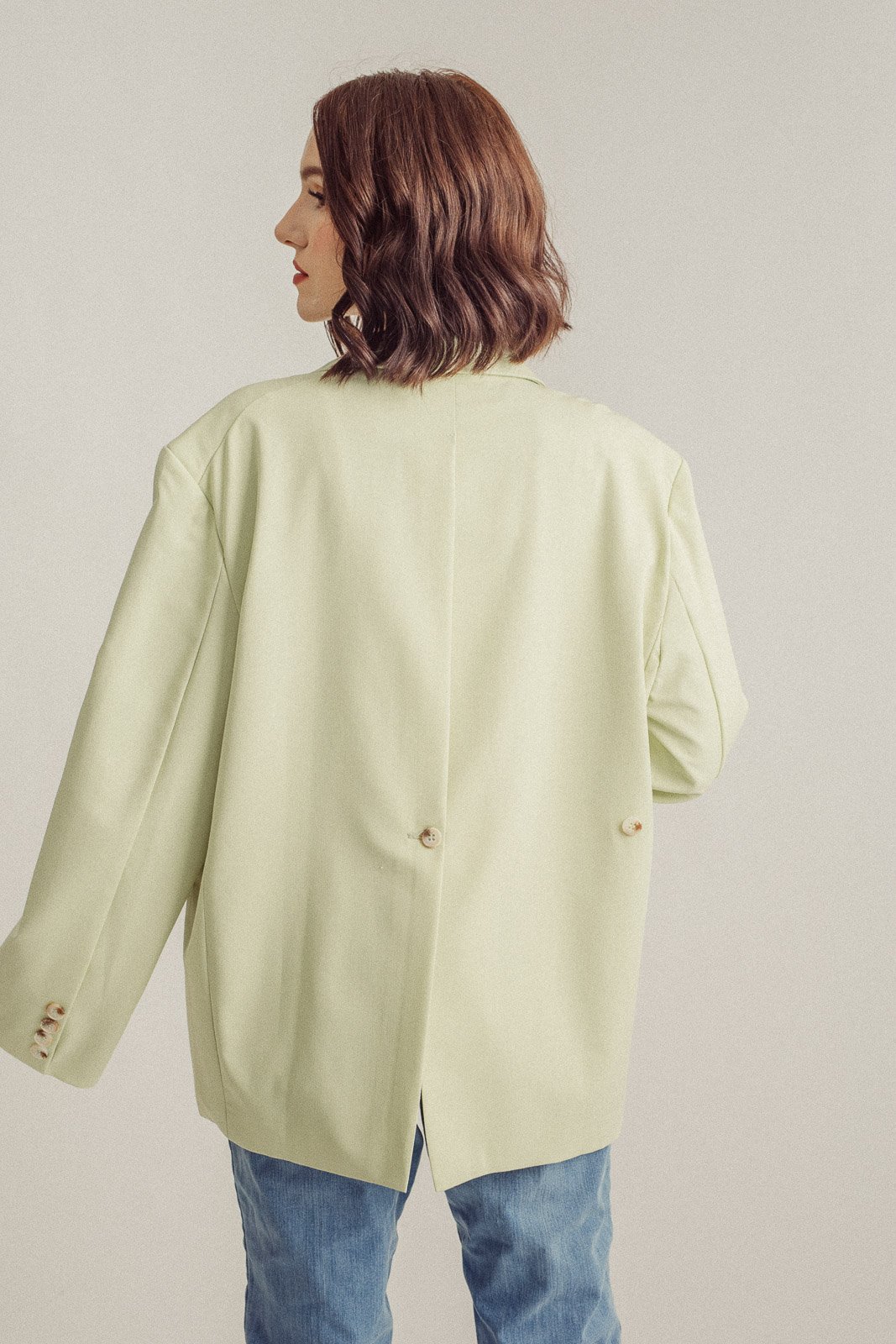 Sheldon Pastel Green Notched Collar Neck Long Sleeves Buttons Blazer Top