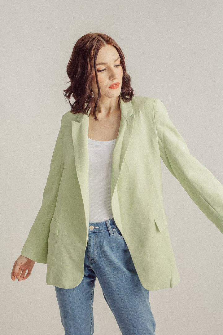 Sheldon Pastel Green Notched Collar Neck Long Sleeves Buttons Blazer Top