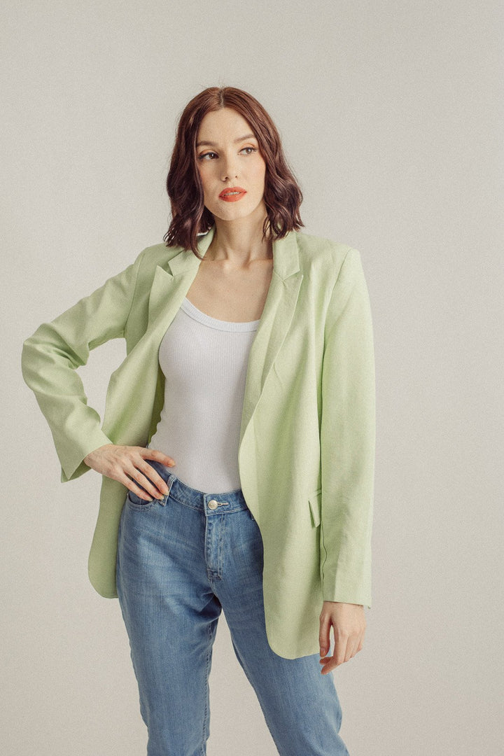 Sheldon Pastel Green Notched Collar Neck Long Sleeves Buttons Blazer Top