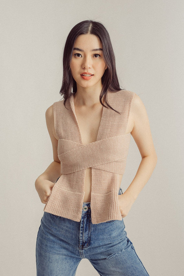 Tisdale Beige Pink Knitted Creative Self Style Top