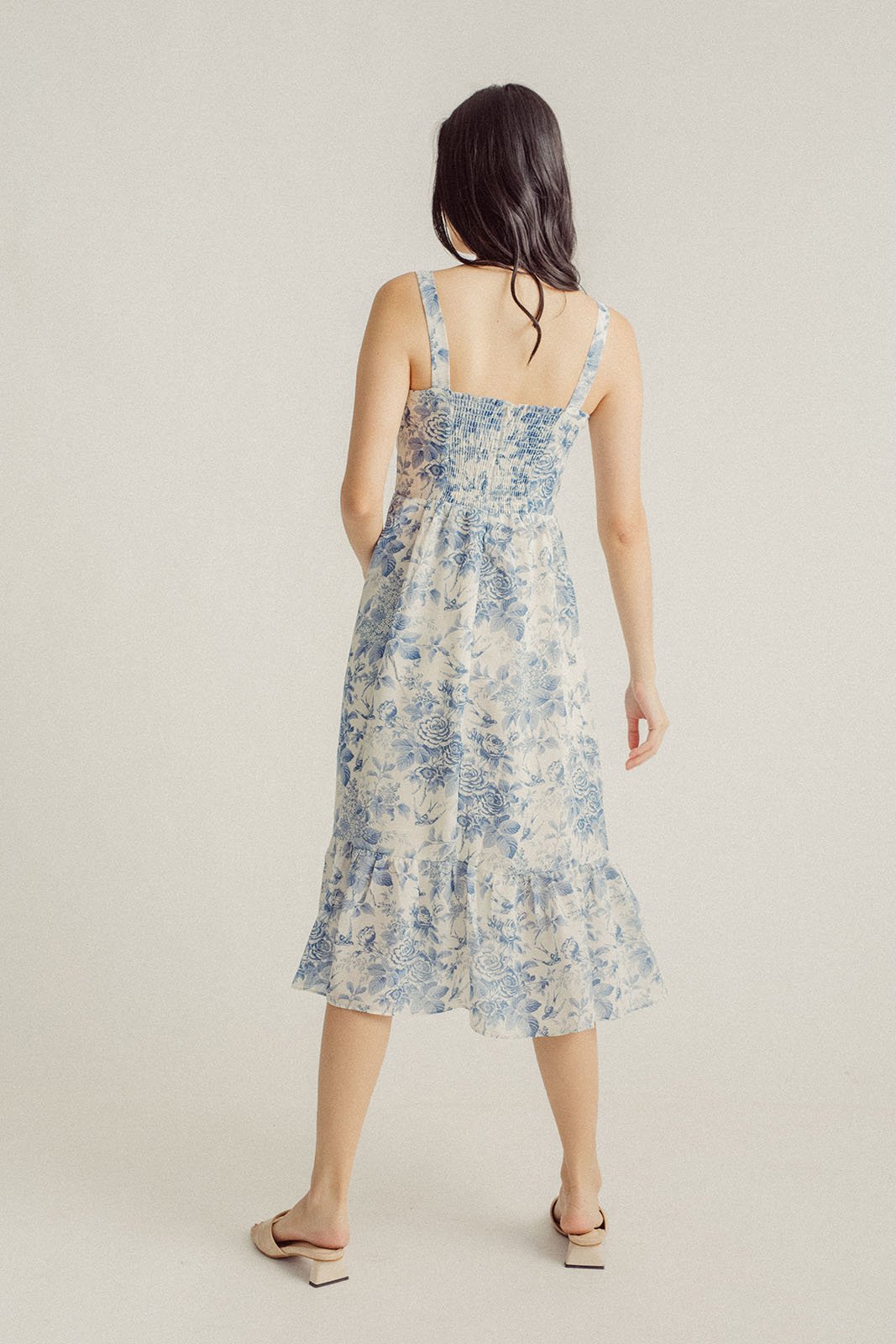 Asia Light Blue Floral All Over Print V Neckline Sleeveless Layer Midi Dress