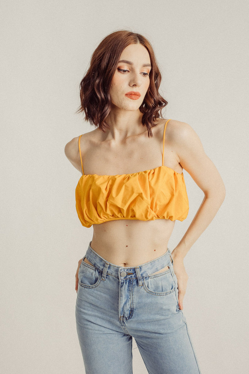 Sachika Mustard Ruched Sleeves Cami Top