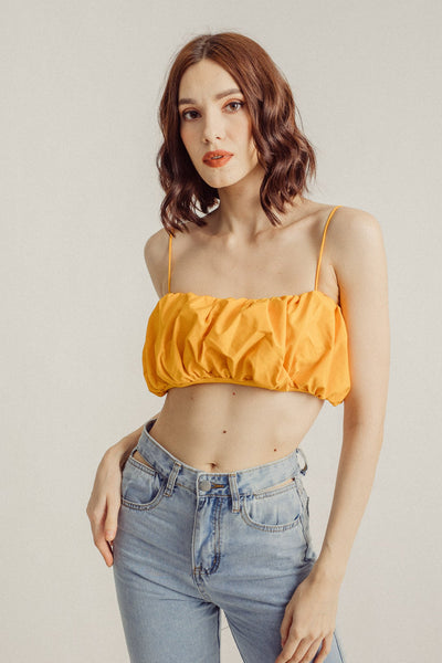 Sachika Mustard Ruched Sleeves Cami Top