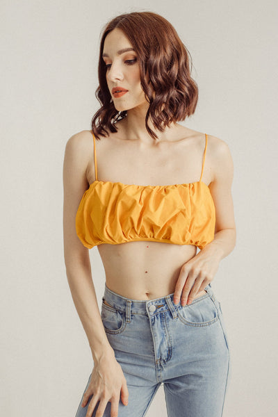Sachika Mustard Ruched Sleeves Cami Top