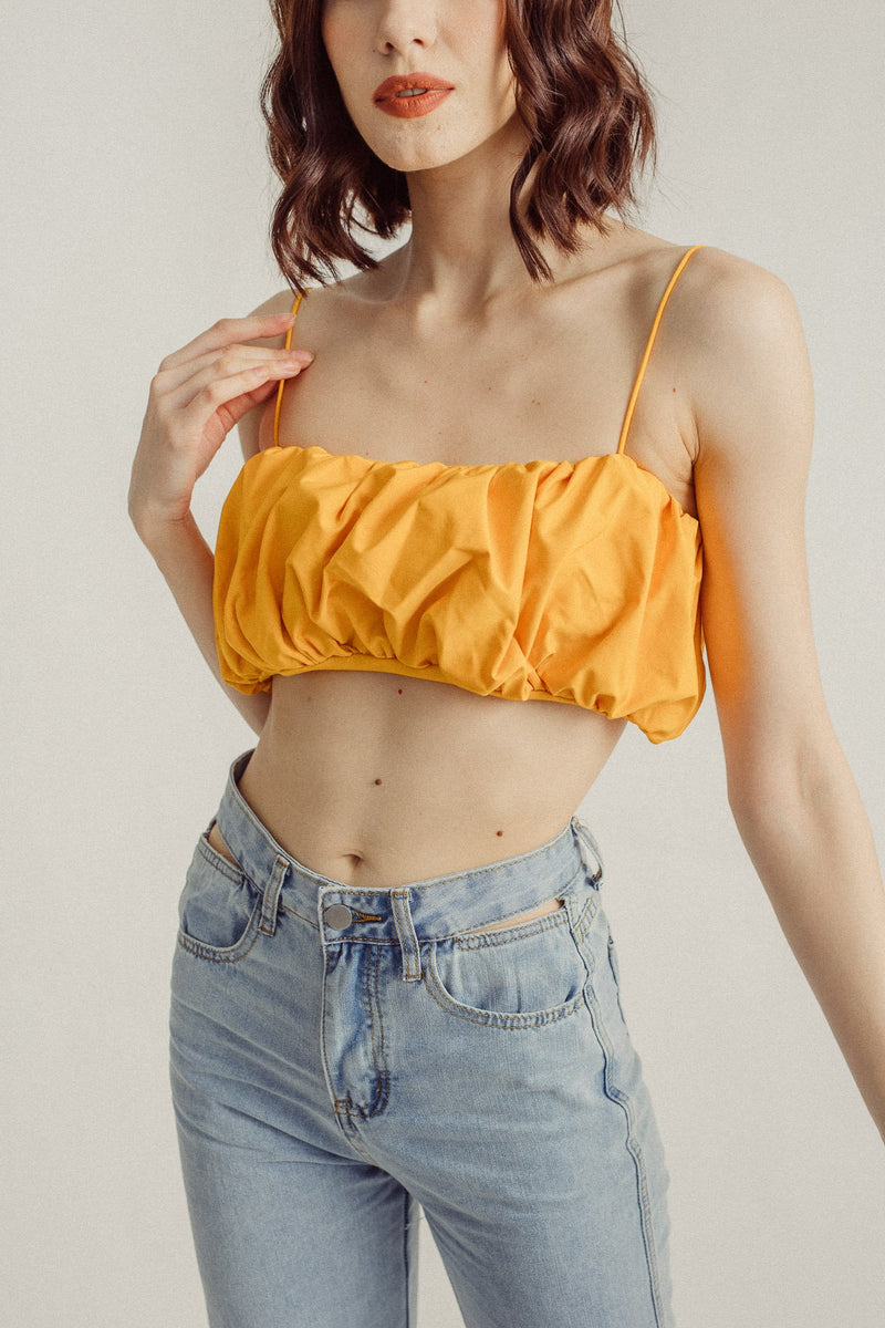 Sachika Mustard Ruched Sleeves Cami Top