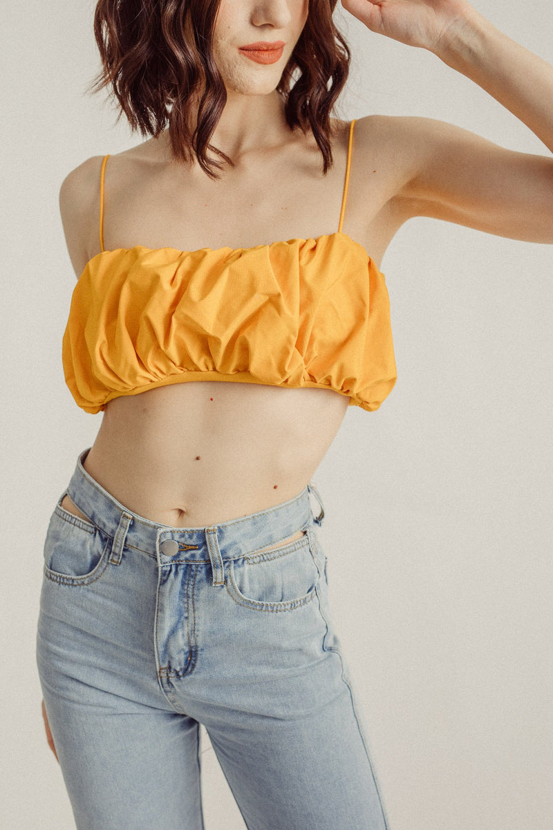 Sachika Mustard Ruched Sleeves Cami Top