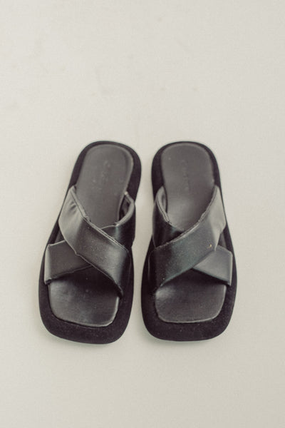 Black Wide Crisscross Strap Sandals