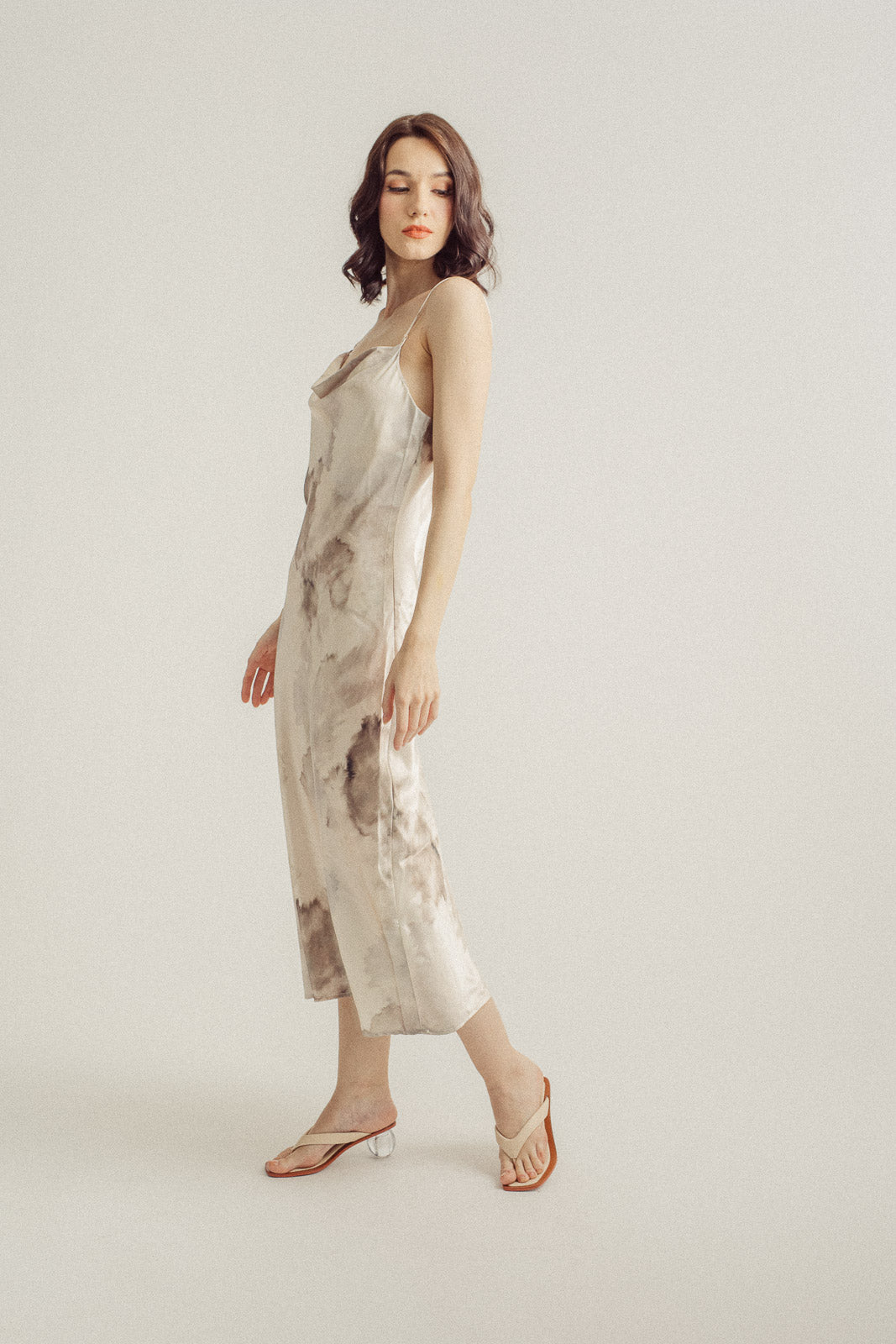 Carrie Brown Silk Pastel Watercolor Print Sleeveless Crisscross Back Midi Dress