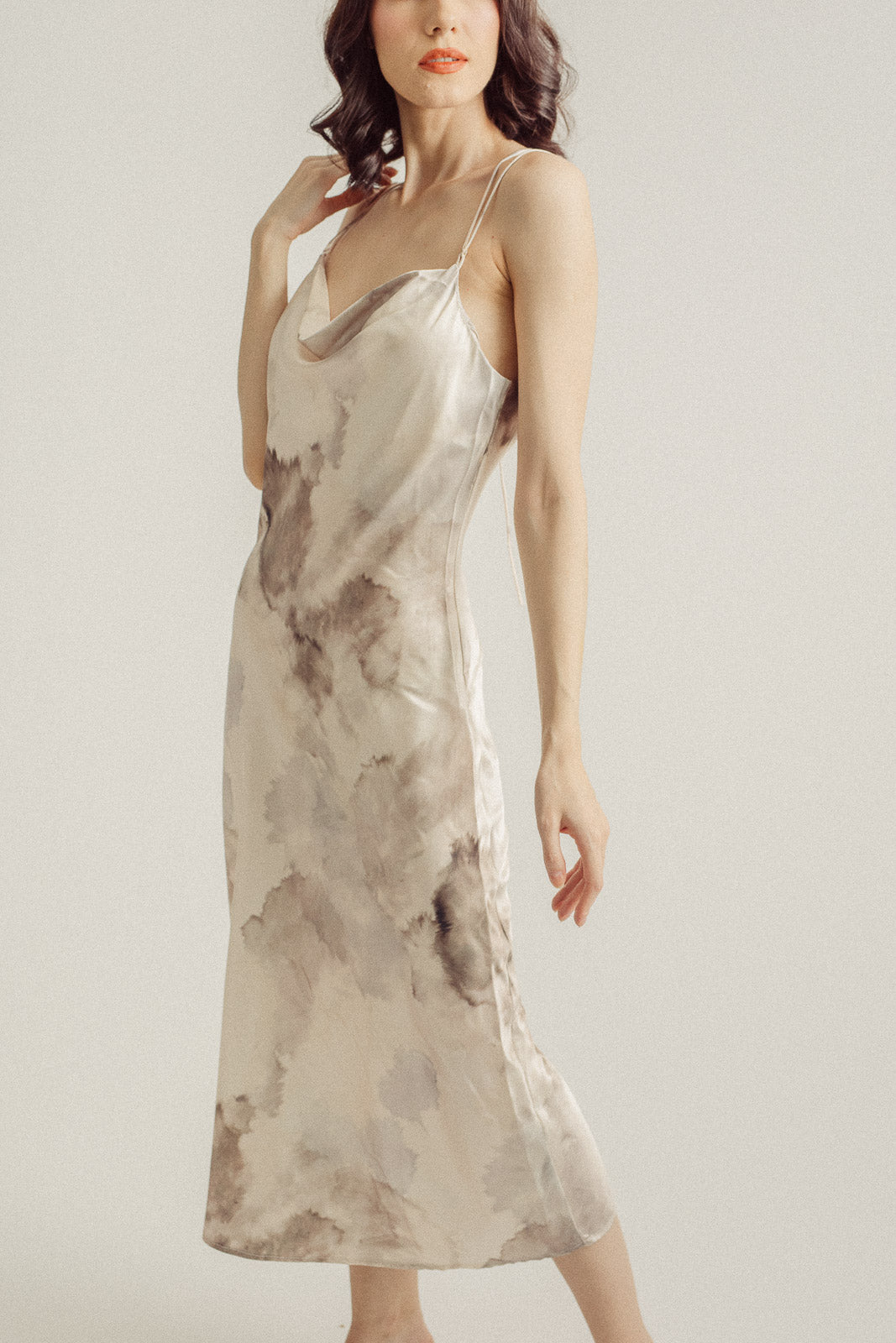 Carrie Brown Silk Pastel Watercolor Print Sleeveless Crisscross Back Midi Dress