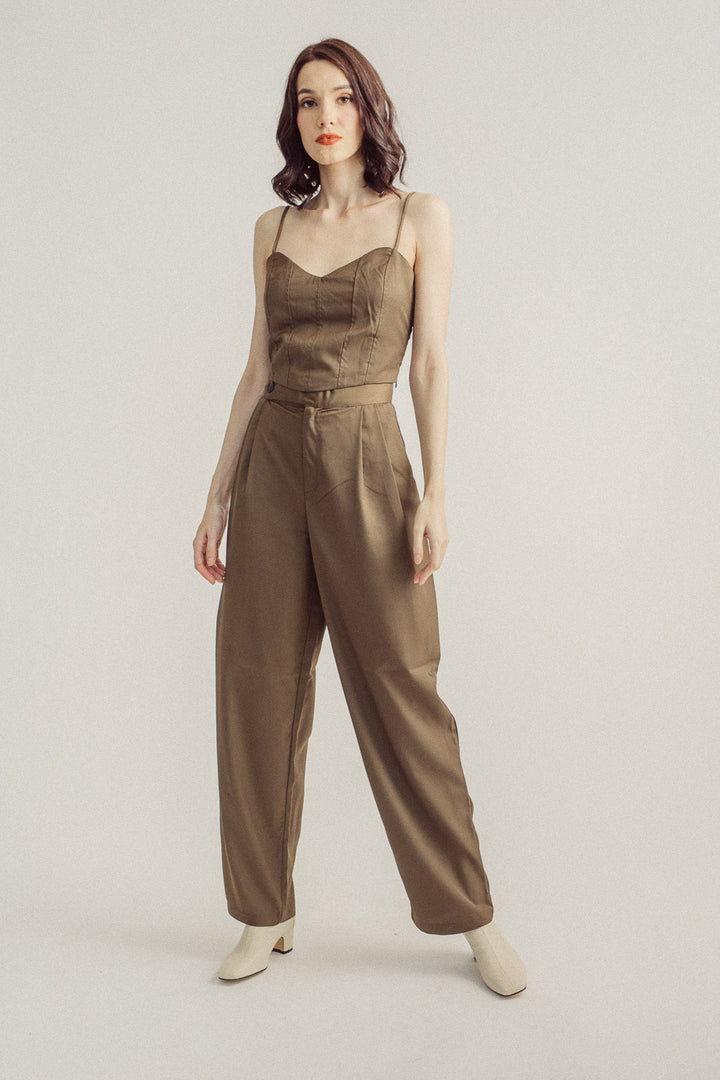 Duncan Army Green Side Button Straight Cut Trouser