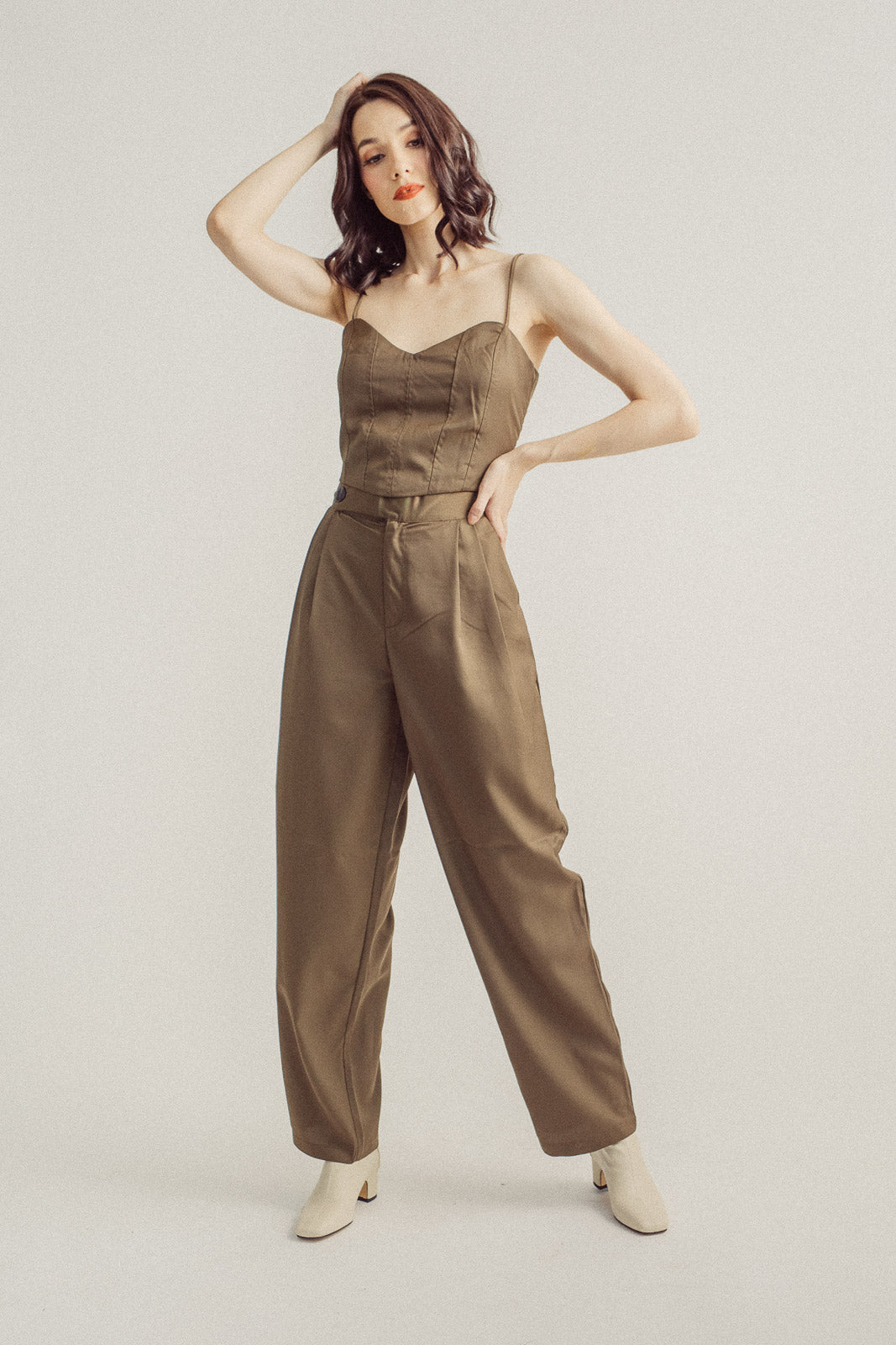 Duncan Army Green Side Button Straight Cut Trouser
