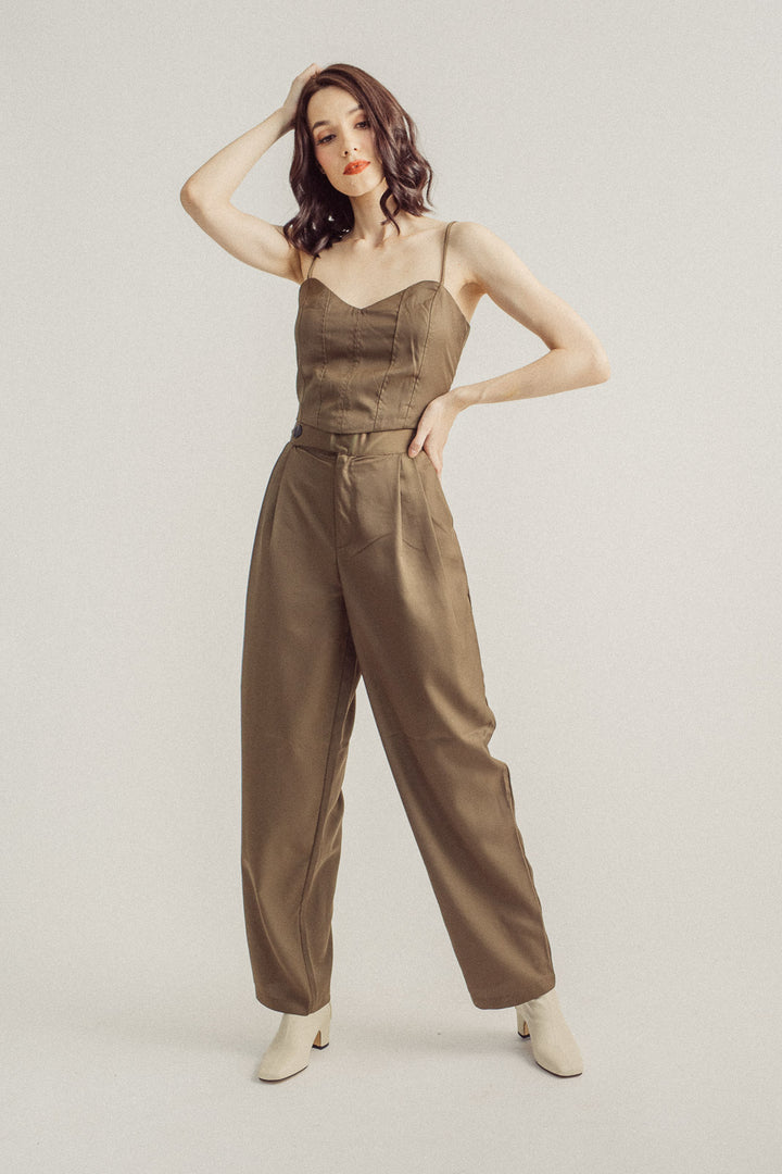 Duncan Army Green Side Button Straight Cut Trouser