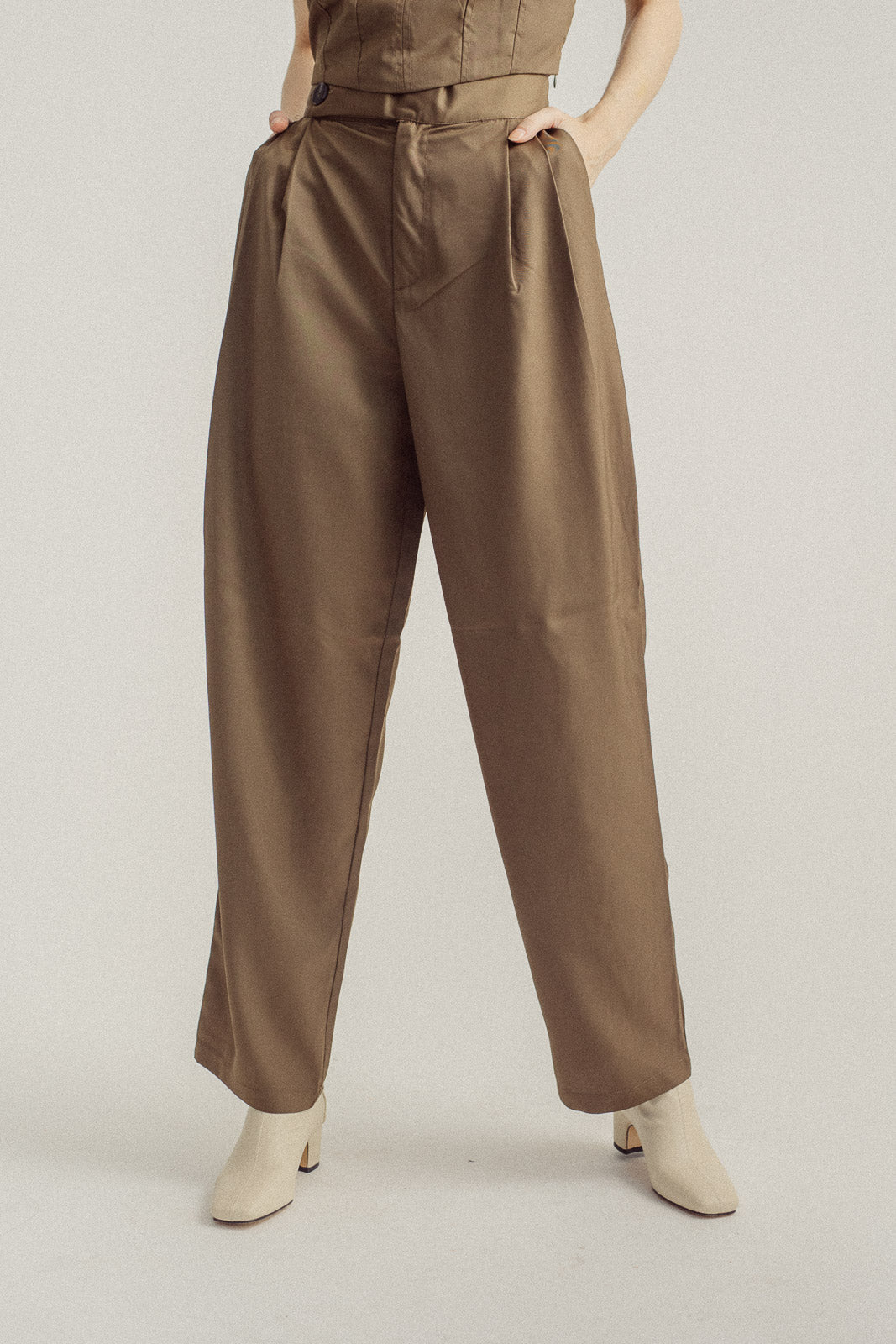Duncan Army Green Side Button Straight Cut Trouser