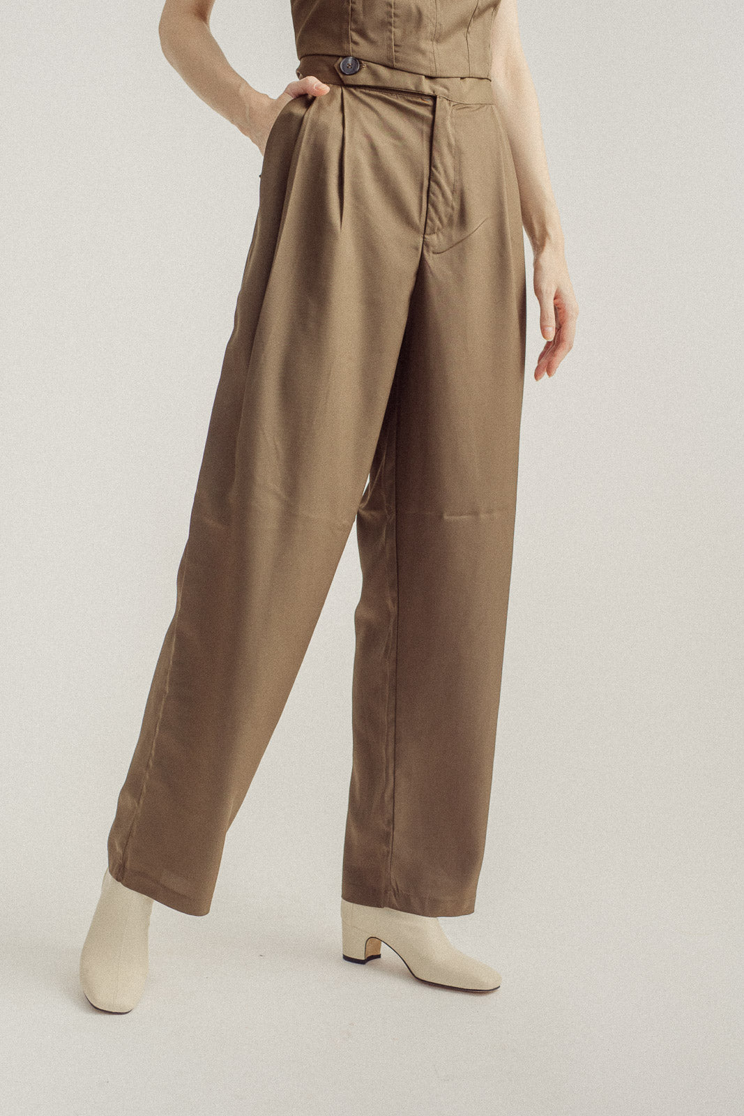 Duncan Army Green Side Button Straight Cut Trouser