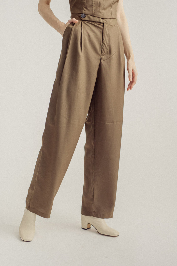 Duncan Army Green Side Button Straight Cut Trouser