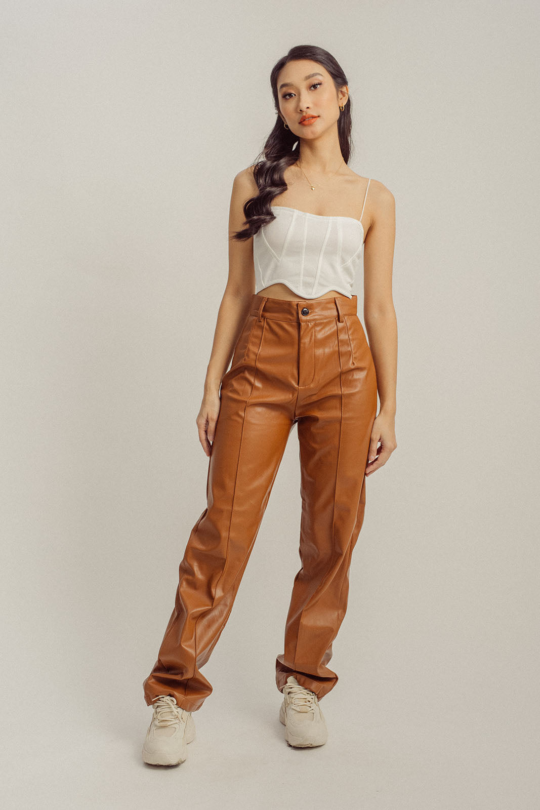 Scottie Brown Leather Zipper Fly Straight Cut Pants