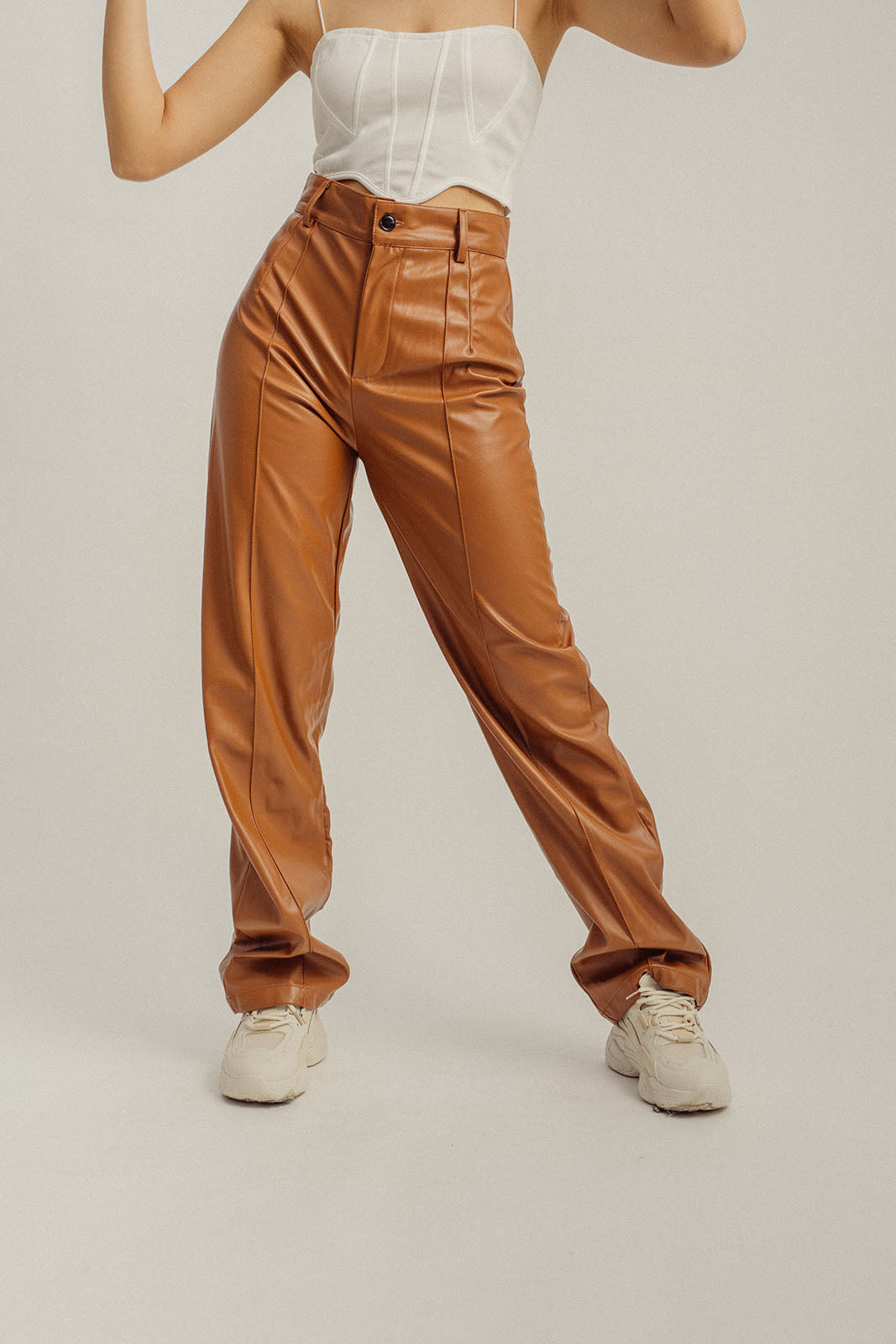 Scottie Brown Leather Zipper Fly Straight Cut Pants