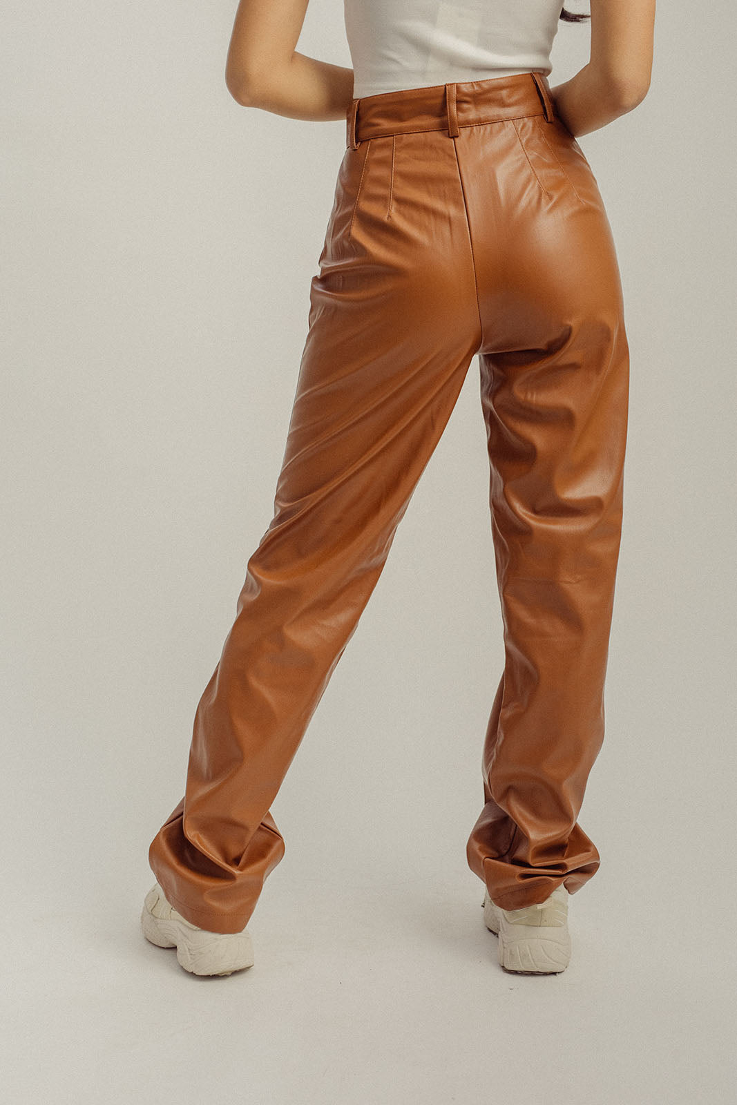 Scottie Brown Leather Zipper Fly Straight Cut Pants