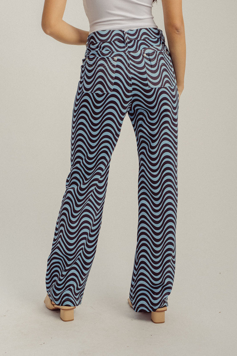 Ramsey Blue Waves Pattern Straight Cut Trouser